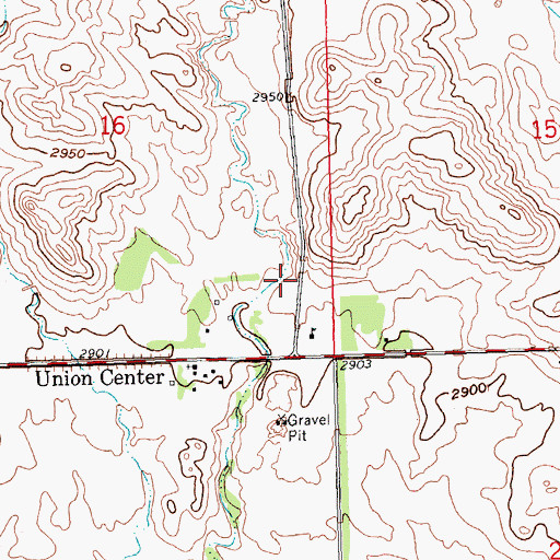 Topographic Map of Union Center Census Designated Place, SD