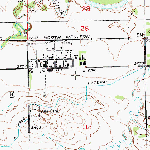 Topographic Map of Vale Census Designated Place, SD