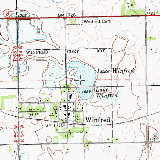 Topographic Map of Winfred Census Designated Place, SD