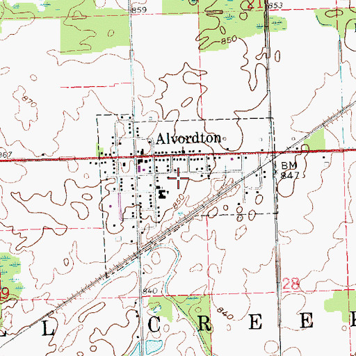 Topographic Map of Alvordton Census Designated Place, OH