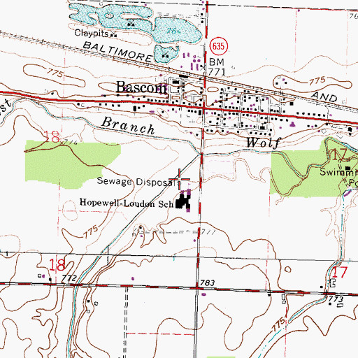 Topographic Map of Bascom Census Designated Place, OH