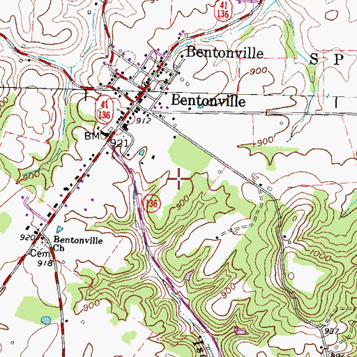 Topographic Map of Bentonville Census Designated Place, OH