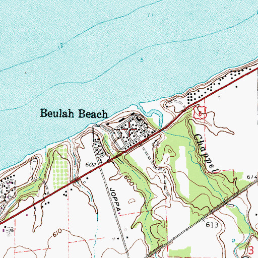 Topographic Map of Beulah Beach Census Designated Place, OH