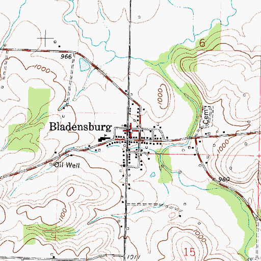 Topographic Map of Bladensburg Census Designated Place, OH