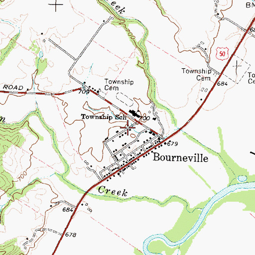 Topographic Map of Bourneville Census Designated Place, OH