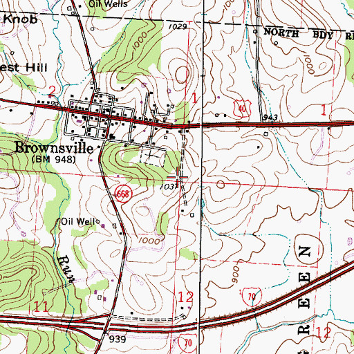Topographic Map of Brownsville Census Designated Place, OH