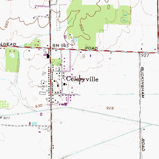 Topographic Map of Celeryville Census Designated Place, OH