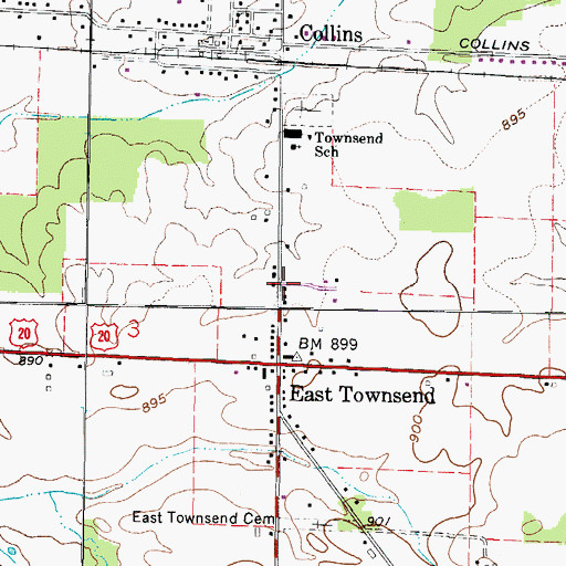 Topographic Map of Collins Census Designated Place, OH