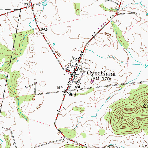Topographic Map of Cynthiana Census Designated Place, OH
