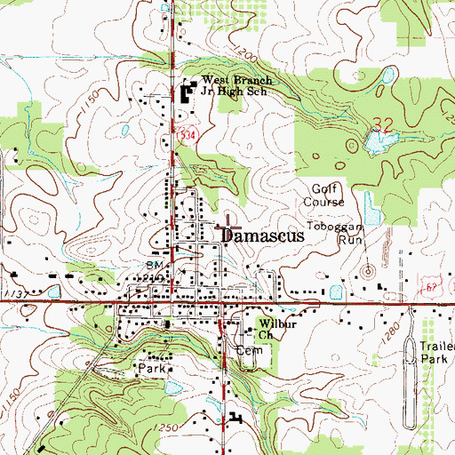 Topographic Map of Damascus Census Designated Place, OH