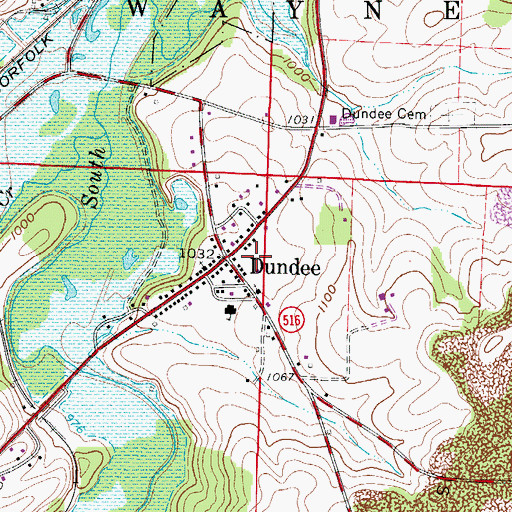 Topographic Map of Dundee Census Designated Place, OH