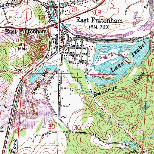 Topographic Map of East Fultonham Census Designated Place, OH