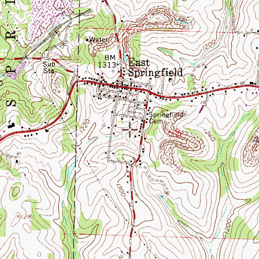 Topographic Map of East Springfield Census Designated Place, OH