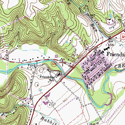 Topographic Map of Friendship Census Designated Place, OH