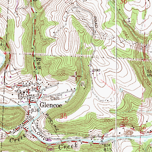 Topographic Map of Glencoe Census Designated Place, OH