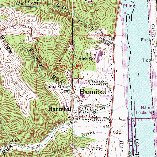 Topographic Map of Hannibal Census Designated Place, OH