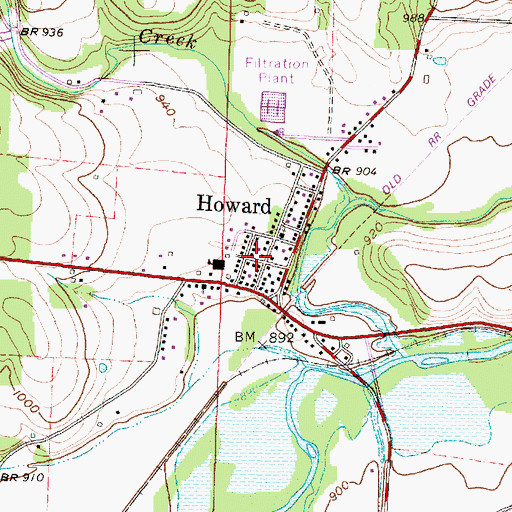 Topographic Map of Howard Census Designated Place, OH