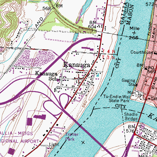 Topographic Map of Kanauga Census Designated Place, OH