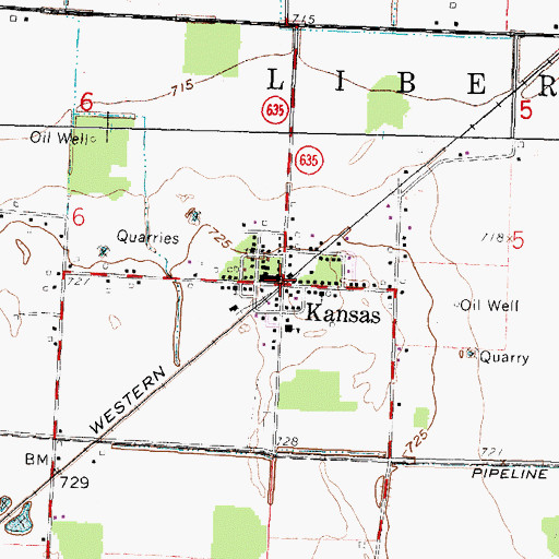 Topographic Map of Kansas Census Designated Place, OH