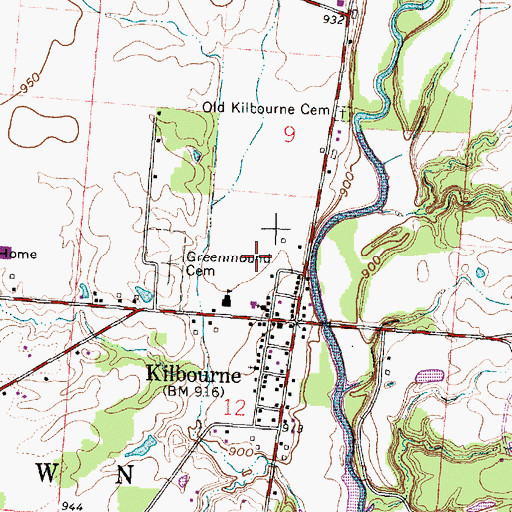 Topographic Map of Kilbourne Census Designated Place, OH