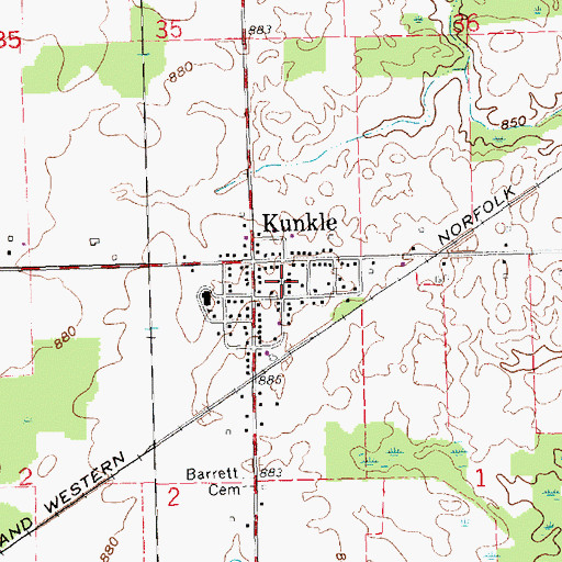 Topographic Map of Kunkle Census Designated Place, OH