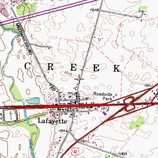 Topographic Map of Lafayette Census Designated Place, OH