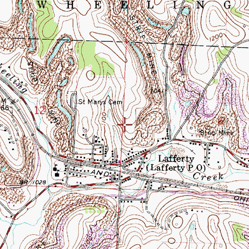 Topographic Map of Lafferty Census Designated Place, OH