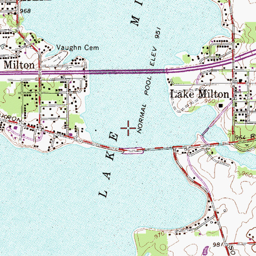 Topographic Map of Lake Milton Census Designated Place, OH