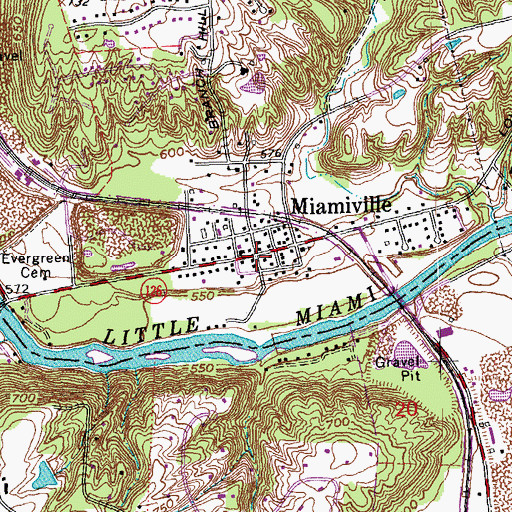 Topographic Map of Miamiville Census Designated Place, OH