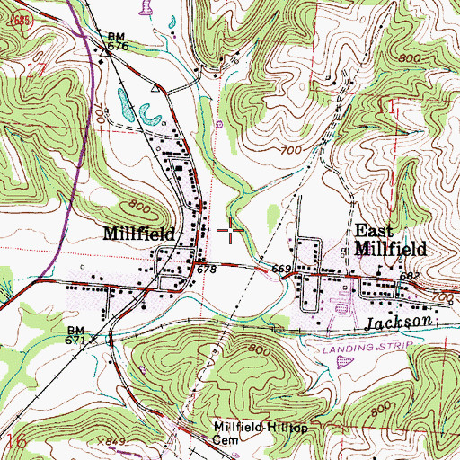 Topographic Map of Millfield Census Designated Place, OH