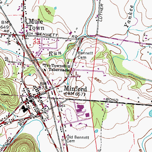 Topographic Map of Minford Census Designated Place, OH