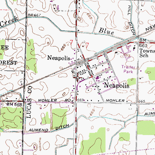 Topographic Map of Neapolis Census Designated Place, OH