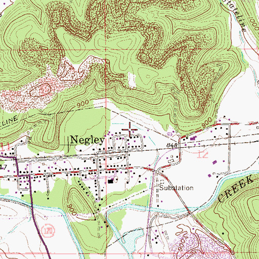 Topographic Map of Negley Census Designated Place, OH