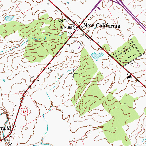 Topographic Map of New California Census Designated Place, OH