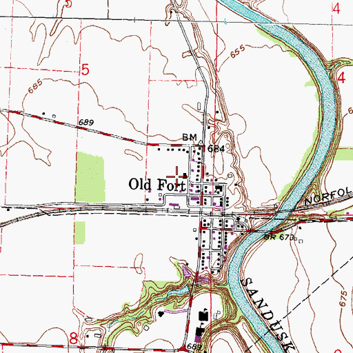 Topographic Map of Old Fort Census Designated Place, OH