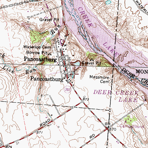 Topographic Map of Pancoastburg Census Designated Place, OH