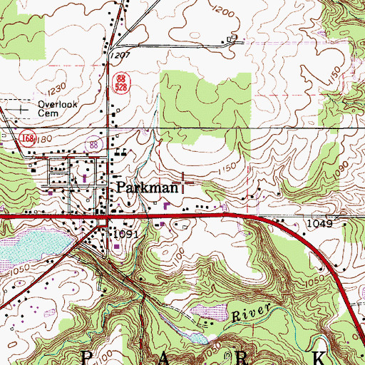Topographic Map of Parkman Census Designated Place, OH