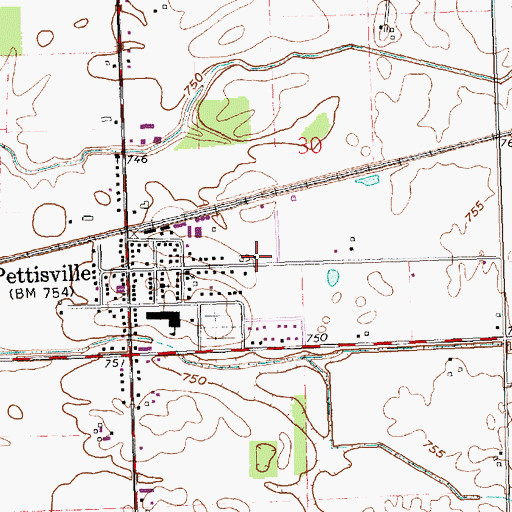 Topographic Map of Pettisville Census Designated Place, OH