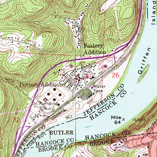 Topographic Map of Pottery Addition Census Designated Place, OH