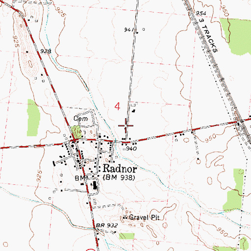 Topographic Map of Radnor Census Designated Place, OH