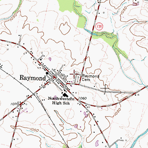 Topographic Map of Raymond Census Designated Place, OH