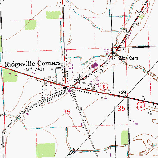 Topographic Map of Ridgeville Corners Census Designated Place, OH