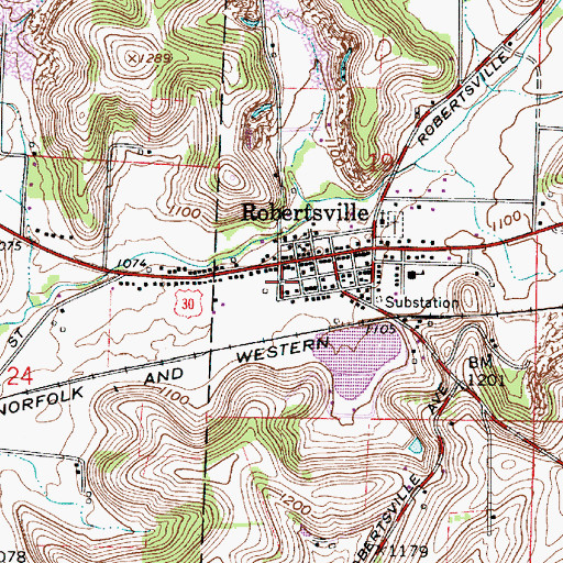 Topographic Map of Robertsville Census Designated Place, OH