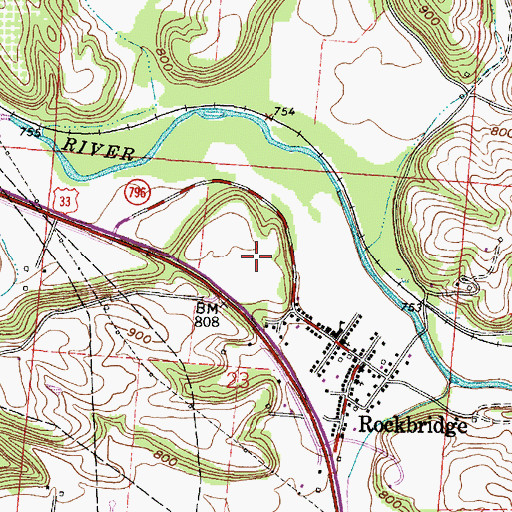 Topographic Map of Rockbridge Census Designated Place, OH