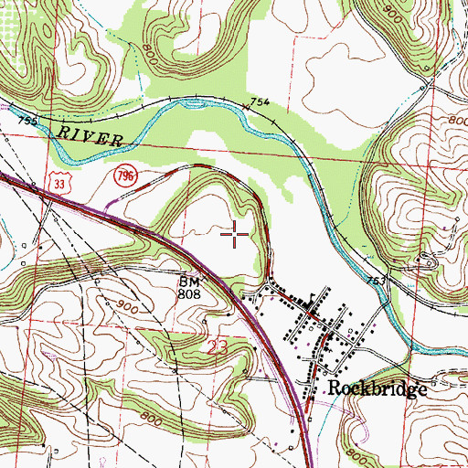 Topographic Map of Rockbridge Census Designated Place, OH