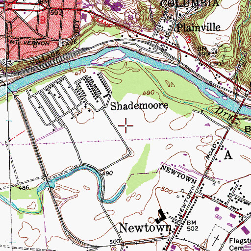 Topographic Map of Shademoore Census Designated Place, OH