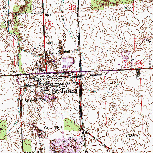 Topographic Map of Saint Johns Census Designated Place, OH
