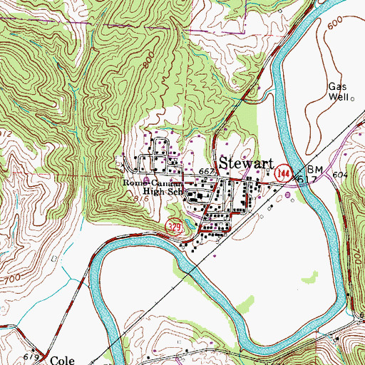 Topographic Map of Stewart Census Designated Place, OH