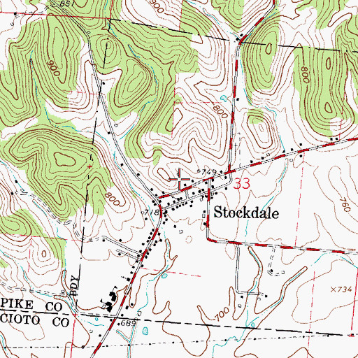 Topographic Map of Stockdale Census Designated Place, OH