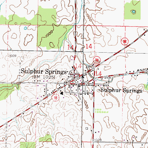 Topographic Map of Sulphur Springs Census Designated Place, OH